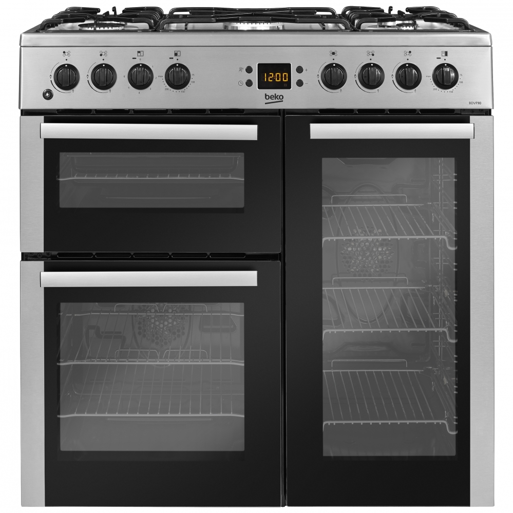 BEKO STAINLESS STEEL 90CM DUAL FUEL RANGE COOKER KDVF90X