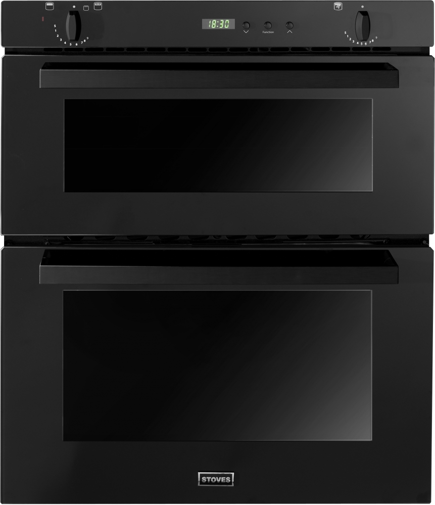 STOVES BLACK BUILT UNDER GAS DOUBLE OVEN WITH TELESCOPIC SLIDERS AND